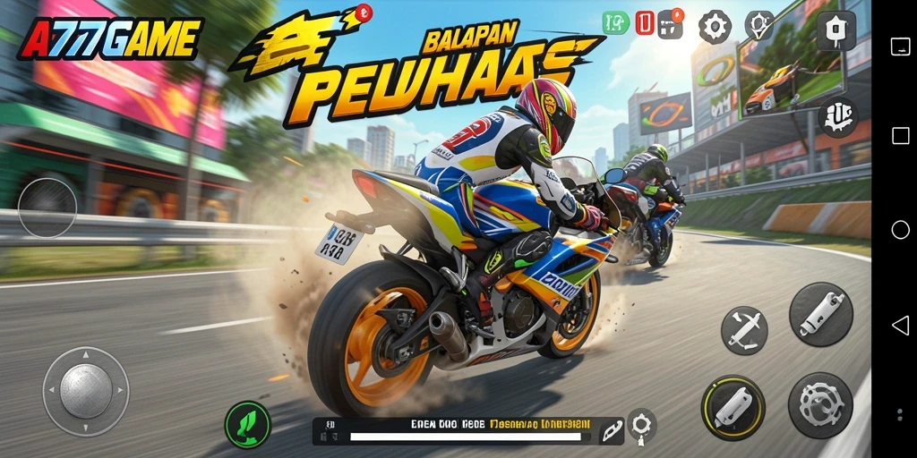 Tampilan gameplay A777GAME yang mendebarkan dan penuh aksi balap motor.