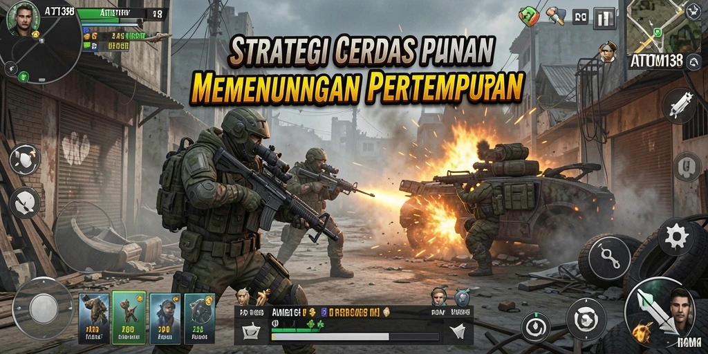 Tangkapan layar gameplay ATOM138 menunjukkan pertempuran strategi yang intens.