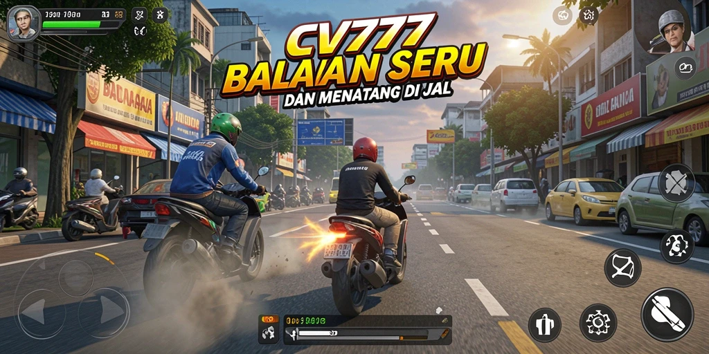 Screenshot utama gameplay CV777 yang menampilkan aksi balapan yang mendebarkan.