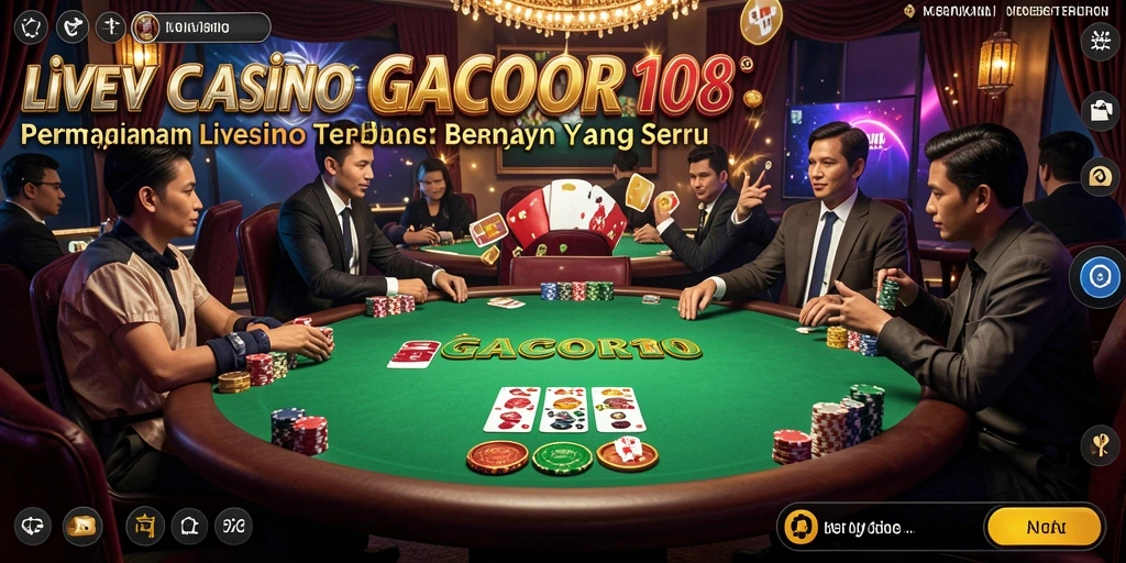 Screenshot GACOR108 menampilkan dealer cantik dalam permainan Live Casino.