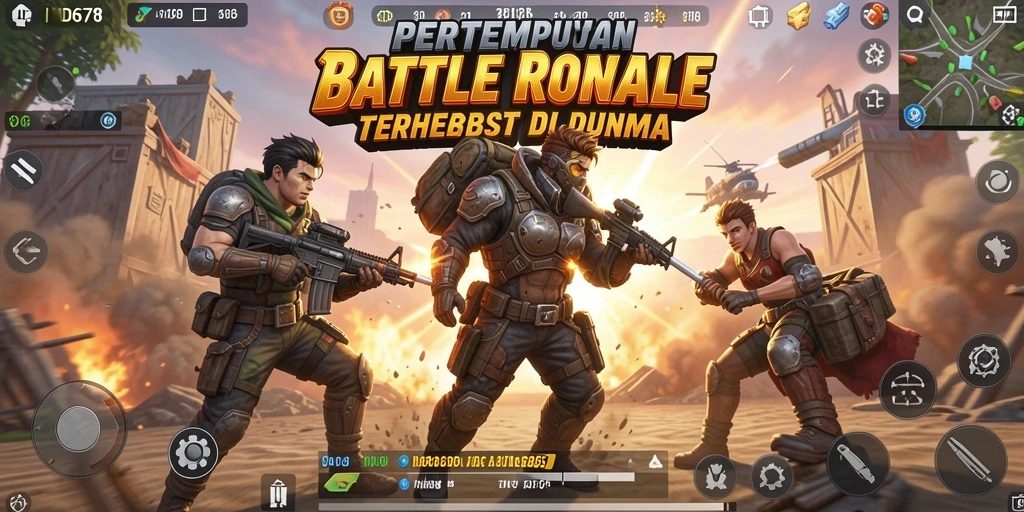Screenshot gameplay ID678 yang menunjukkan pertempuran epik Battle Royale.