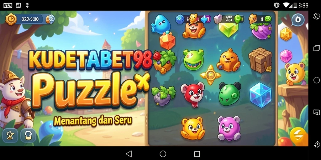 Screenshot menunjukkan gameplay menantang KUDETABET98 dengan berbagai puzzle.