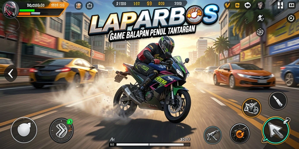 Screenshot menampilkan aksi balapan motor yang mendebarkan di LAPARBOS.