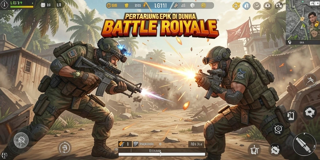 Screenshot gameplay LG111 yang menampilkan aksi Battle Royale mendebarkan.