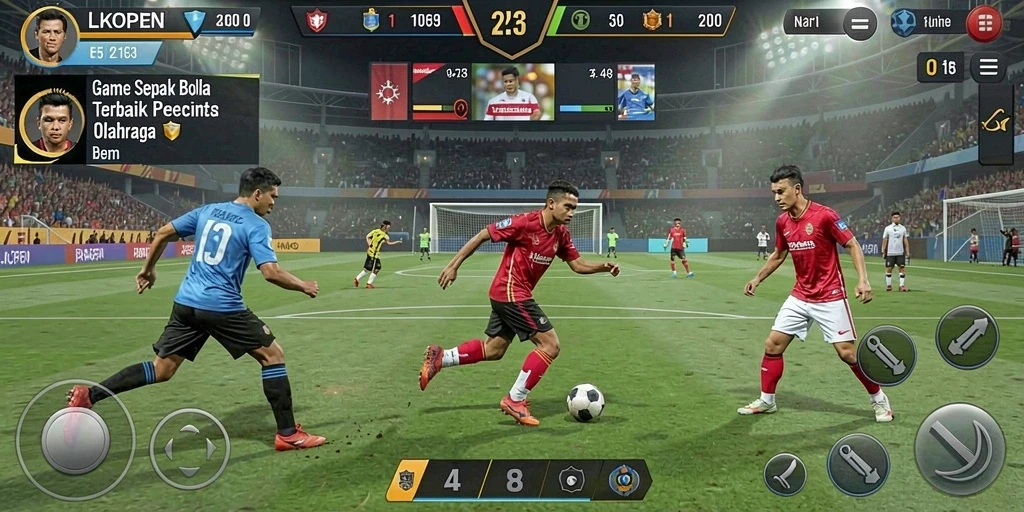 Screenshot menampilkan momen seru dalam gameplay sepak bola LKOPEN.