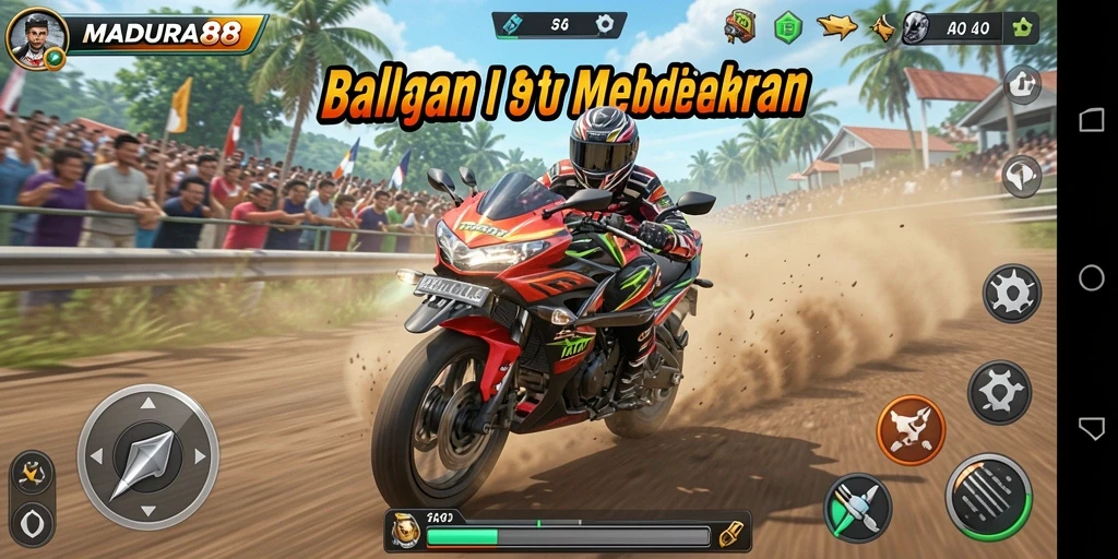 Gameplay seru MADURA88 dengan balapan motor penuh aksi.