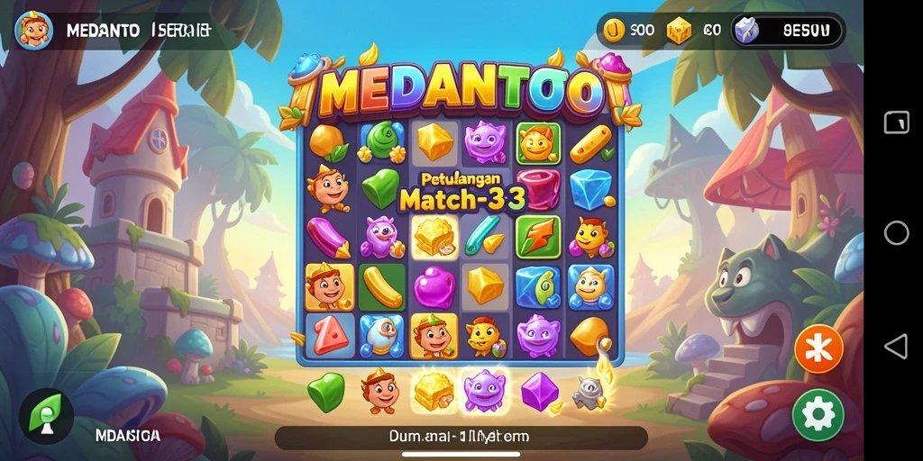 Tampilan menawan dari gameplay Match-3 MEDANTOTO yang penuh warna.