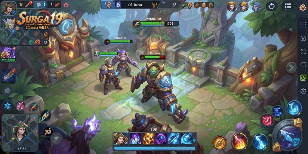 Tampilan gameplay menegangkan di SURGA19 dengan aksi tim yang dinamis.