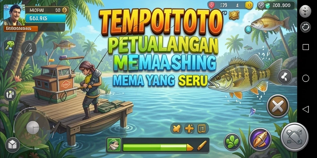 Tampilan screenshot TEMPOTOTO menampilkan gameplay memancing yang mendebarkan.