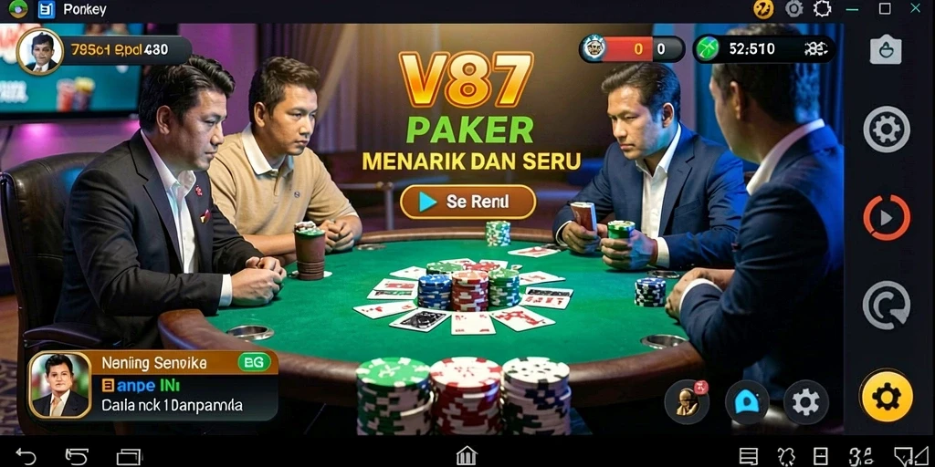 Tampilan gameplay poker yang mendebarkan dan interaktif di V87.